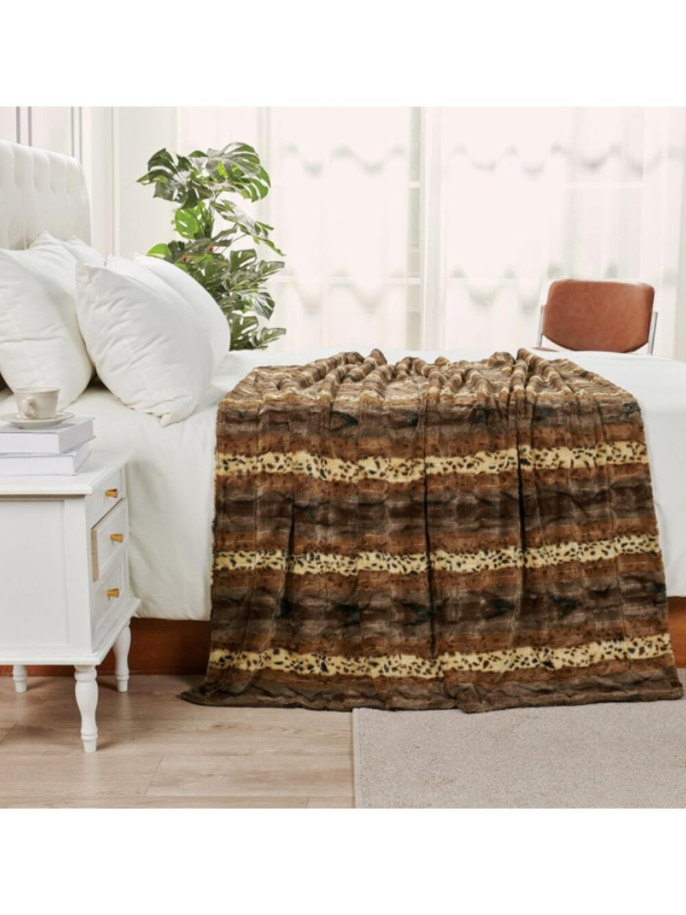 Animal Printed Double Sided Faux Fur Throw 50X60 NWT - Picture 2 of 16